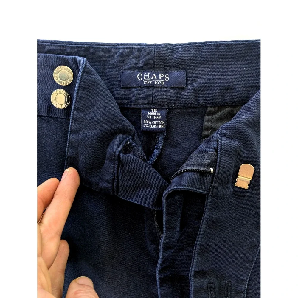 Chaps Navy Blue Chino Bermuda Shorts Womens Size 16 Cuffed Cotton Stretch